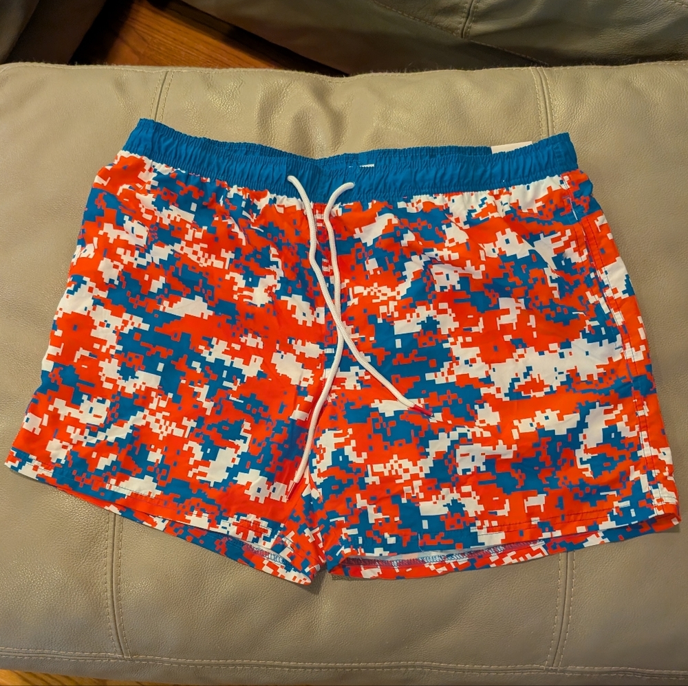 Men's Patriotic Digital Camo Swim Shorts Trunks - Red, White, Blue - New